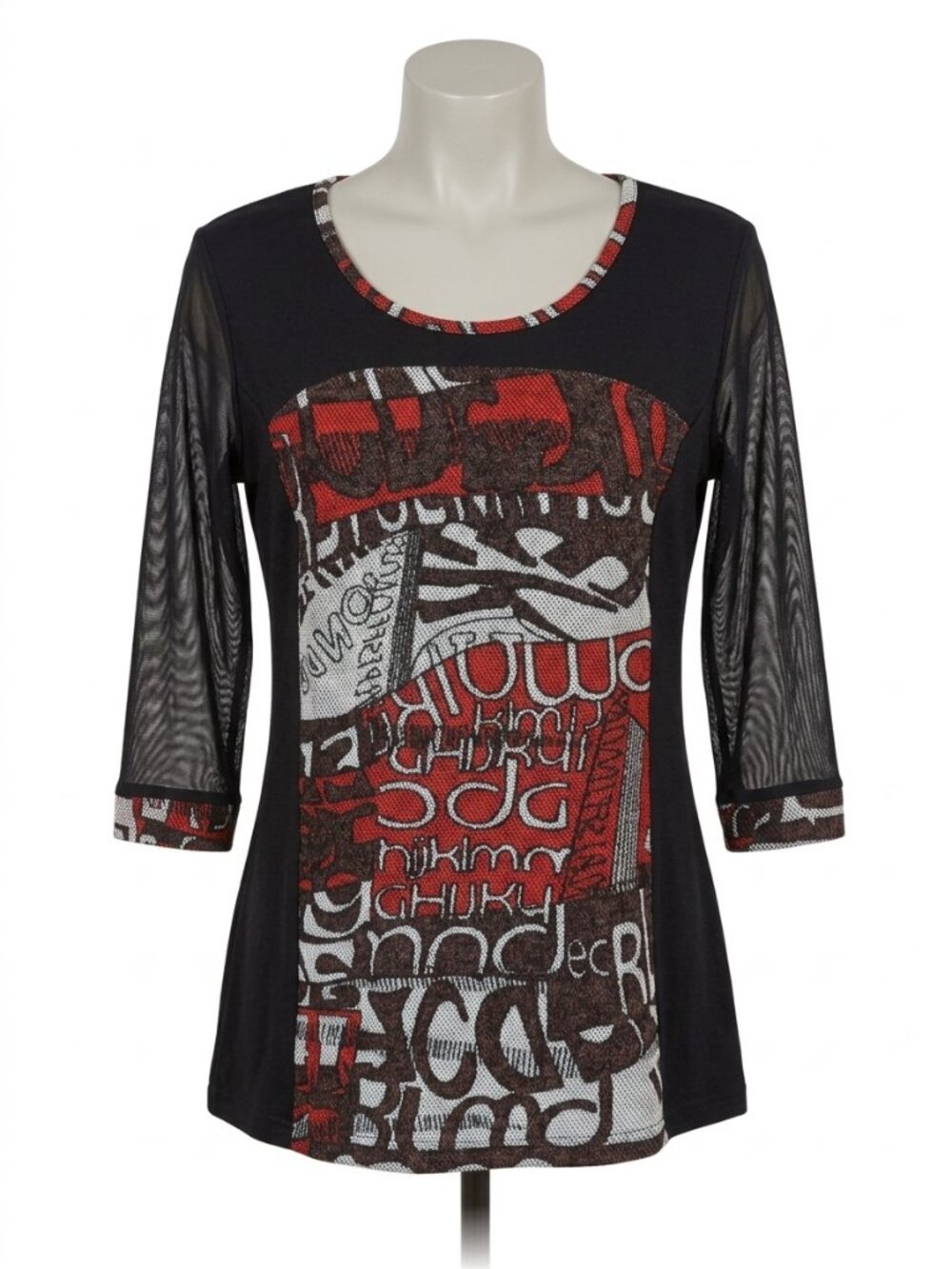 ARDOISE - TopBlack & Red Top – 3/4 mesh Sleeves - Size Large